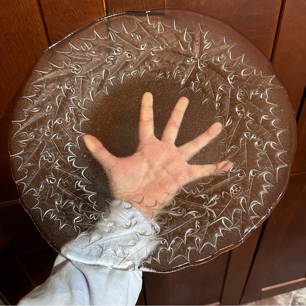 Vintage Christmas deep platter embossed Holly or birdbath